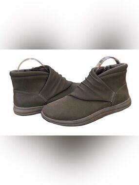 Clark’s Cloudsteppers Breeze Dusk dk grn/gry ankl boots w top ruching WM 7 cozy